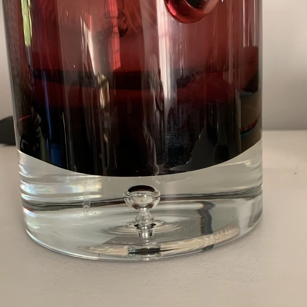 MCM Krosno Poland Block Art Glass With handles Vase‎ Purple Clear Base Bubble